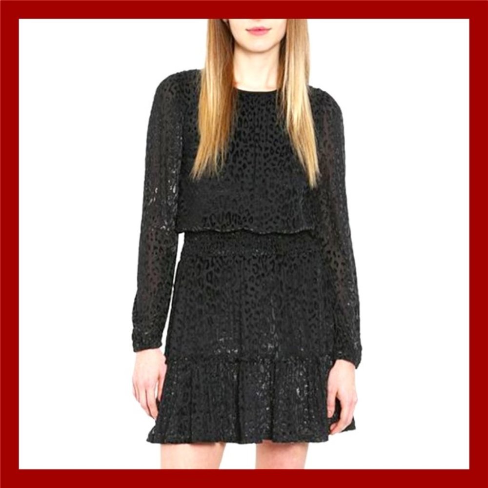 MICHAEL KORS Smocked Animal-Print Dress Black